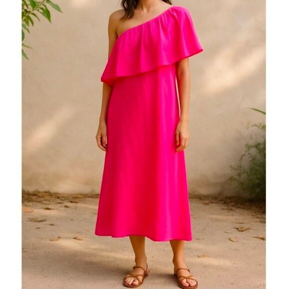 Pomander Place Dresses & Skirts - Tuckernuck Pomander Place Florencia One Shoulder Ruffle Linen Blend Midi Dress